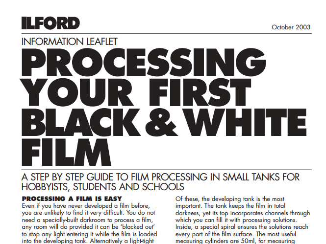 Ψηφιακός οδηγός σε PDF για την εμφάνιση ασπρόμαυρου film από την Ilford