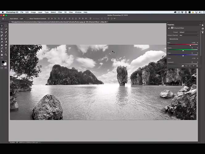 Adobe Photoshop: μετατροπή έγχρωμης φωτογραφίας σε ασπρόμαυρη με την επιλογή Channel Mixer