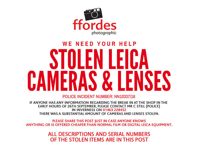 Τεράστια λεία σε εξοπλισμό Leica, μηχανές και φακοί άνω των 200.000 δολαρίων κλάπηκαν από κατάστημα της Σκωτίας