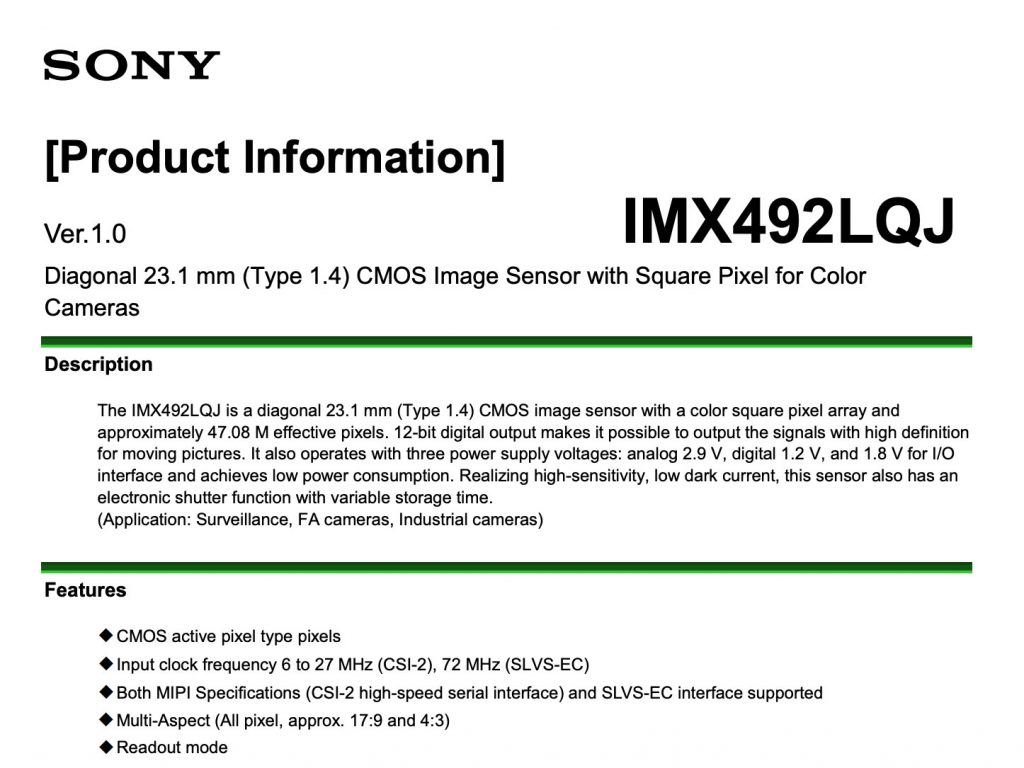 H Sony ανακοίνωσε αισθητήρα εικόνας MFT στα 47mp με δυνατότητα λήψης 8K video