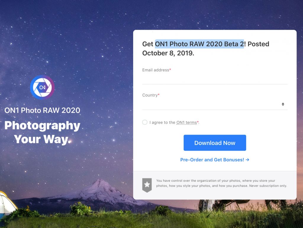 Δοκιμάστε την δεύτερη έκδοση του ON1 Photo RAW 2020 Beta