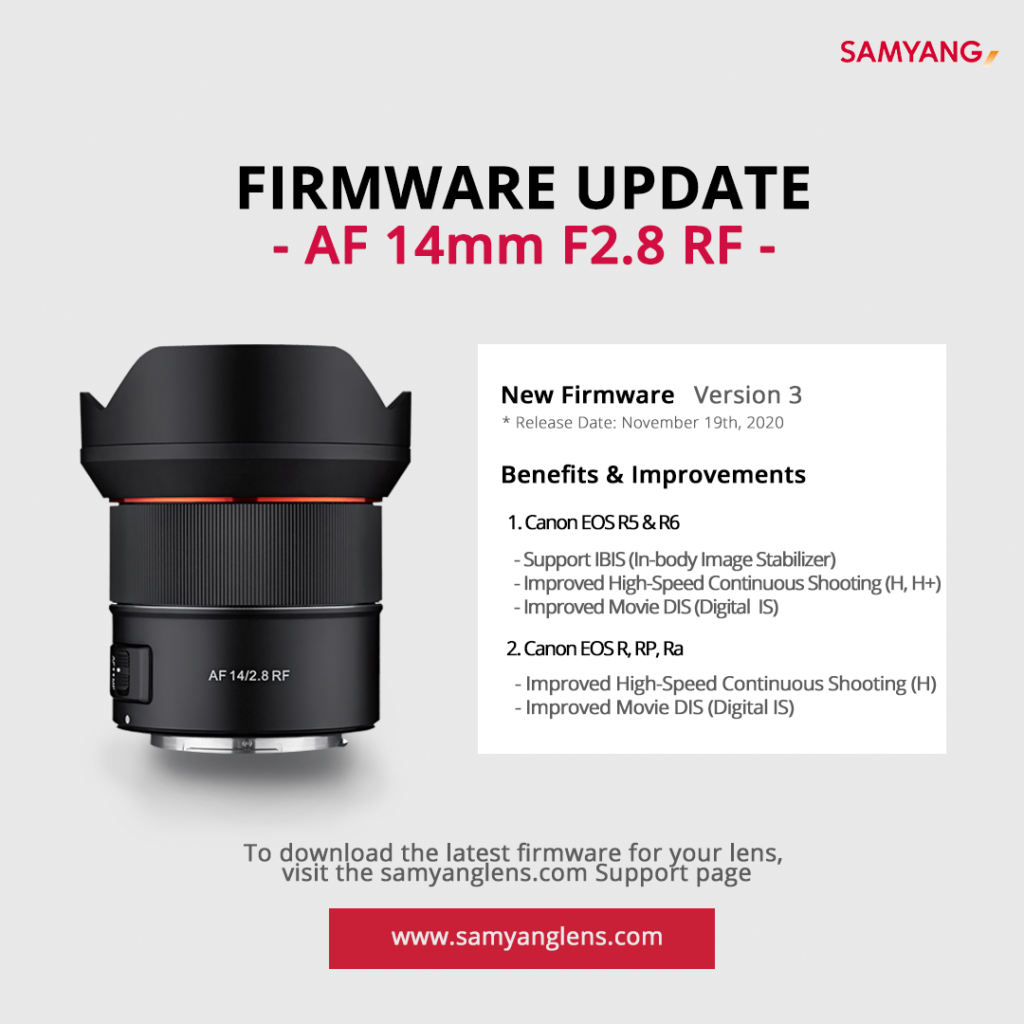 Διαθέσιμο Firmware για τον φακό Samyang AF 14mm F2.8 RF