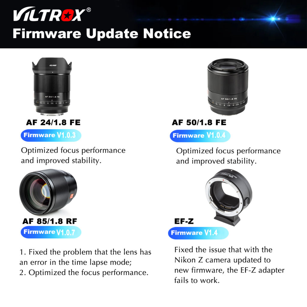 Αναβάθμιση Firmware για 3 φακούς της Viltrox για Sony κάμερες!