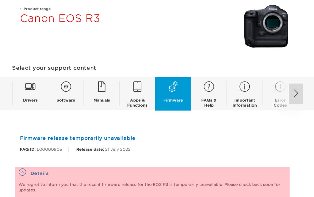 Canon: Απέσυρε το Firmware της Canon EOS R3!