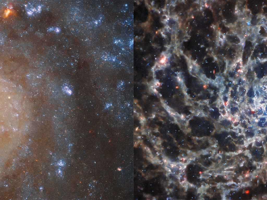 Δείτε πώς φαίνεται η εικόνα του σπειροειδούς γαλαξία IC 5332 τραβηγμένη από το Hubble και πώς από το Webb!