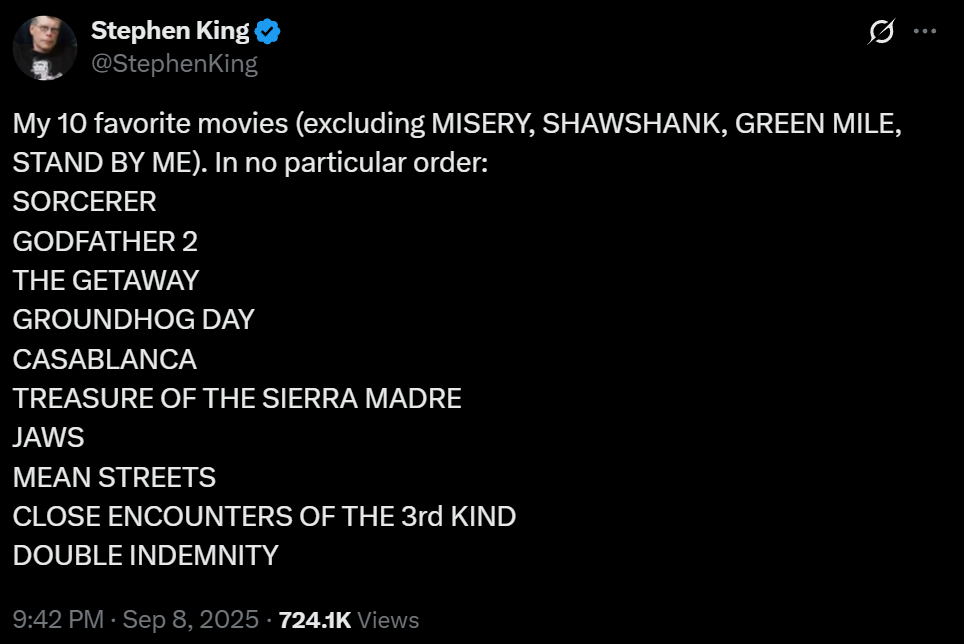 Stephen King: Οι 10 αγαπημένες του ταινίες που ξεχωρίζει