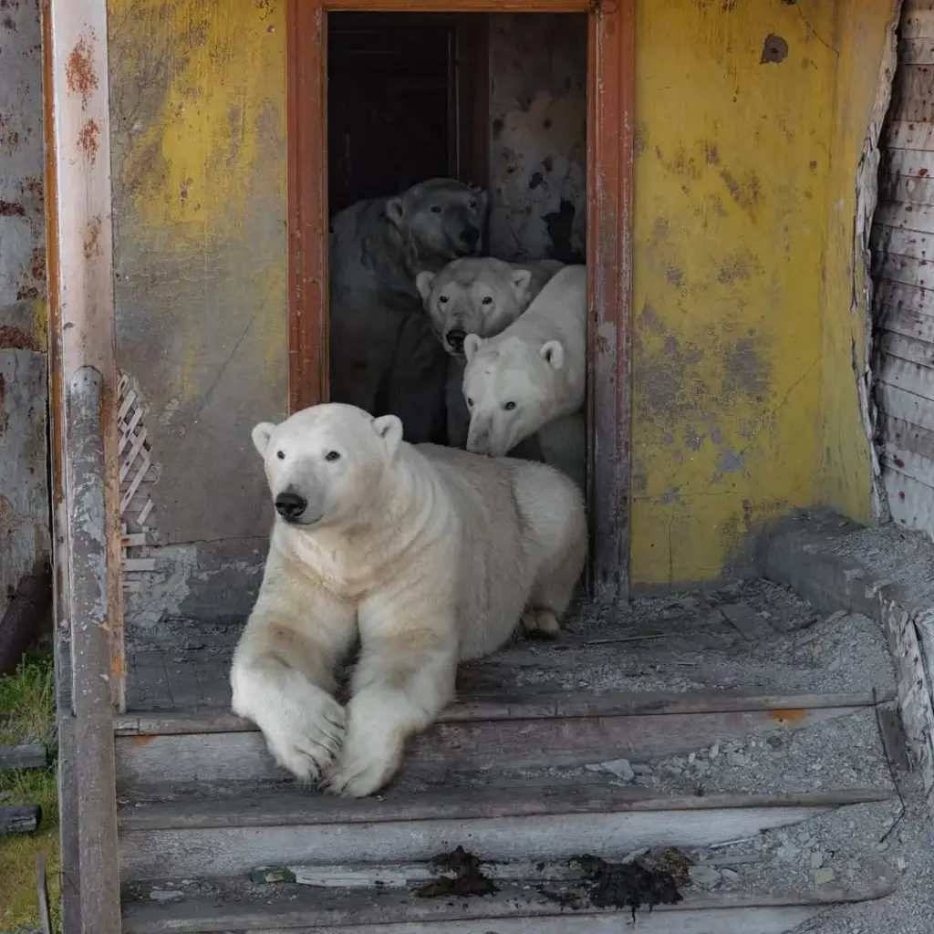 Drone αποκαλύπτει πολικές αρκούδες που κάνουν σπίτι τους εγκαταλελειμμένα κτήρια!