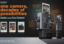 Fujifilm instax mini Evo Cinema υβριδική instant κάμερα που εκτυπώνει καρέ βίντεο με κωδικό QR