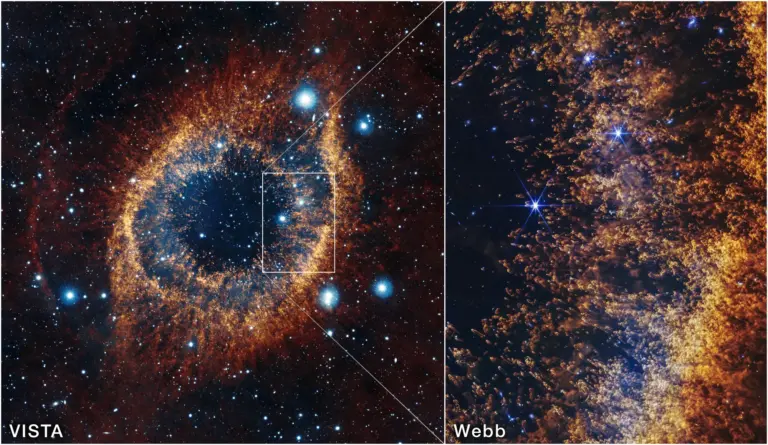 Λεπτομέρεια του Helix Nebula από το James Webb με χιλιάδες κομητοειδείς κόμβους αερίου και σκόνης