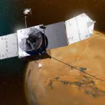 Καλλιτεχνική απεικόνιση του διαστημικού σκάφους MAVEN σε τροχιά γύρω από τον Άρη