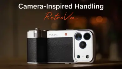 Kit PGYTECH RetroVa για iPhone με grip, φυσικά χειριστήρια και οπτικό τηλεμετατροπέα.