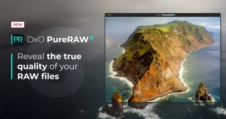 DxO PureRAW 6 interface με φωτογραφία τοπίου σε επεξεργασία