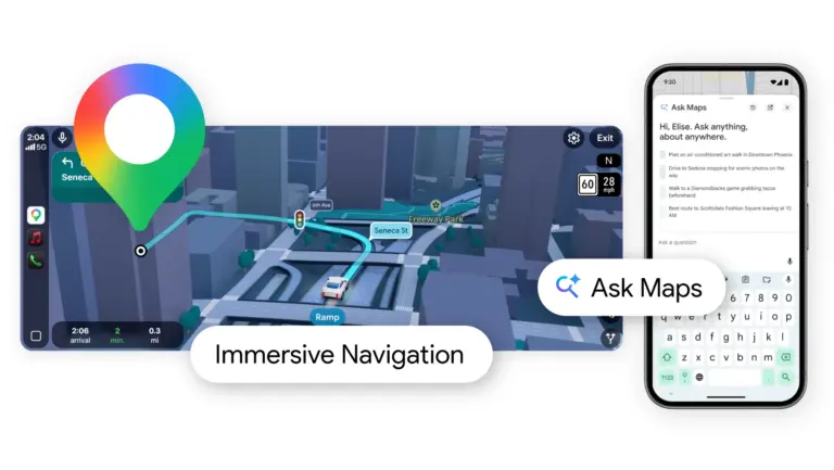 Οθόνη Google Maps με Ask Maps και Immersive Navigation