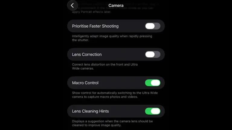 iPhone ρύθμιση Lens Cleaning Hints στο iOS 26 για ειδοποίηση καθαρισμού φακού