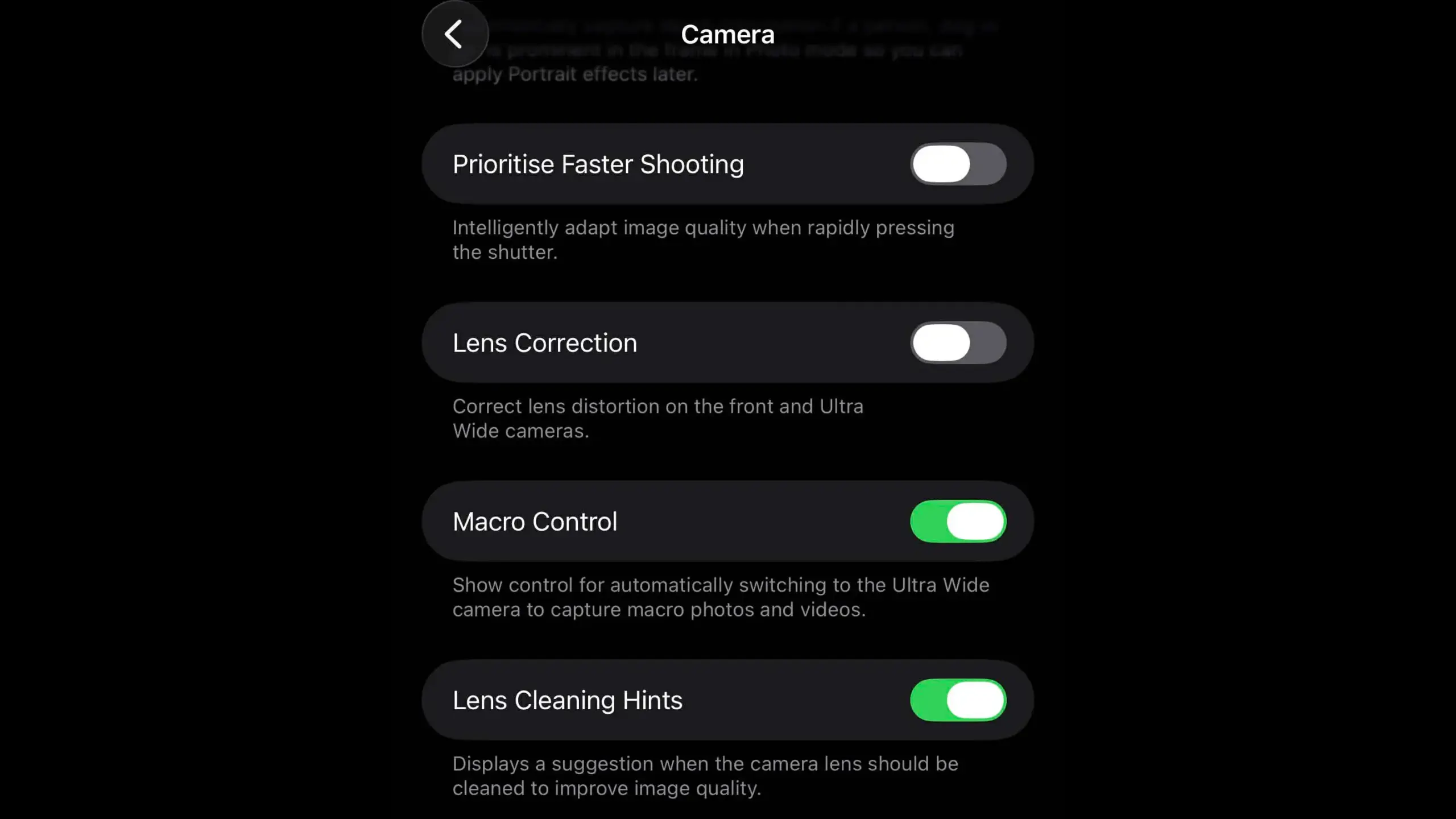iPhone ρύθμιση Lens Cleaning Hints στο iOS 26 για ειδοποίηση καθαρισμού φακού