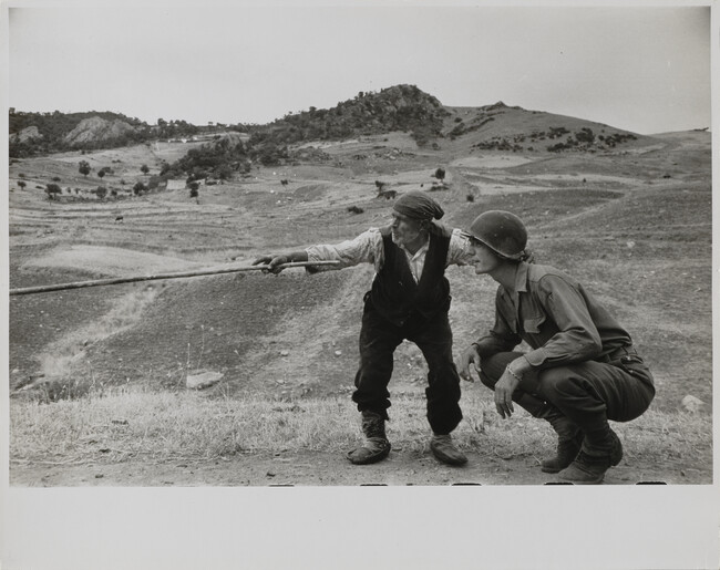 Sicilian Peasant Telling an American Officer Which Way the Germans Had Gone