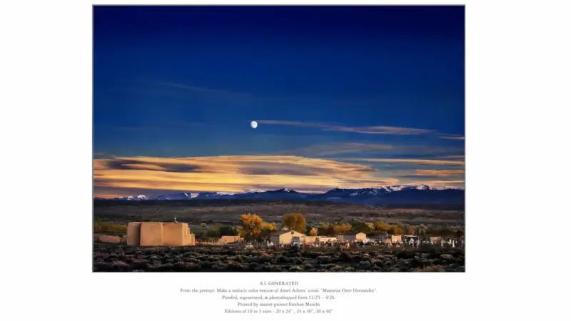 AI εικόνα βασισμένη στη φωτογραφία Moonrise Over Hernandez του Ansel Adams που προκάλεσε αντιδράσεις