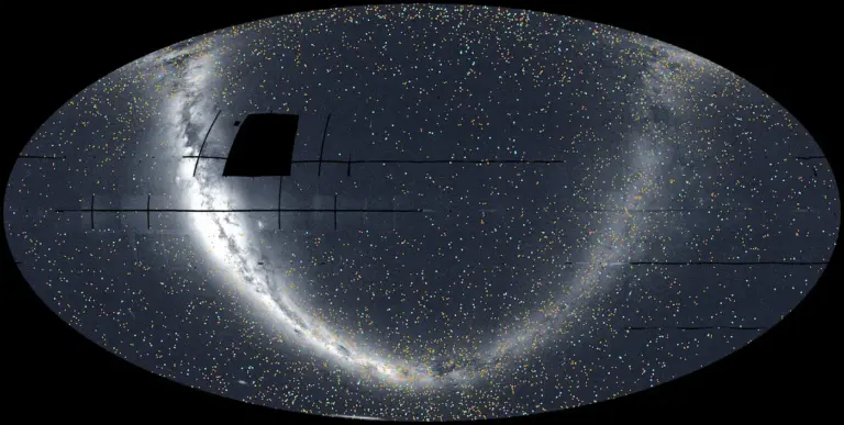 Η πανοραμική σύνθεση του ουρανού από το TESS με σημειωμένους εξωπλανήτες και υποψήφιους κόσμους