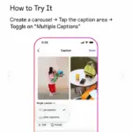 Οθόνη Instagram με carousel post και διαφορετικές λεζάντες ανά slide