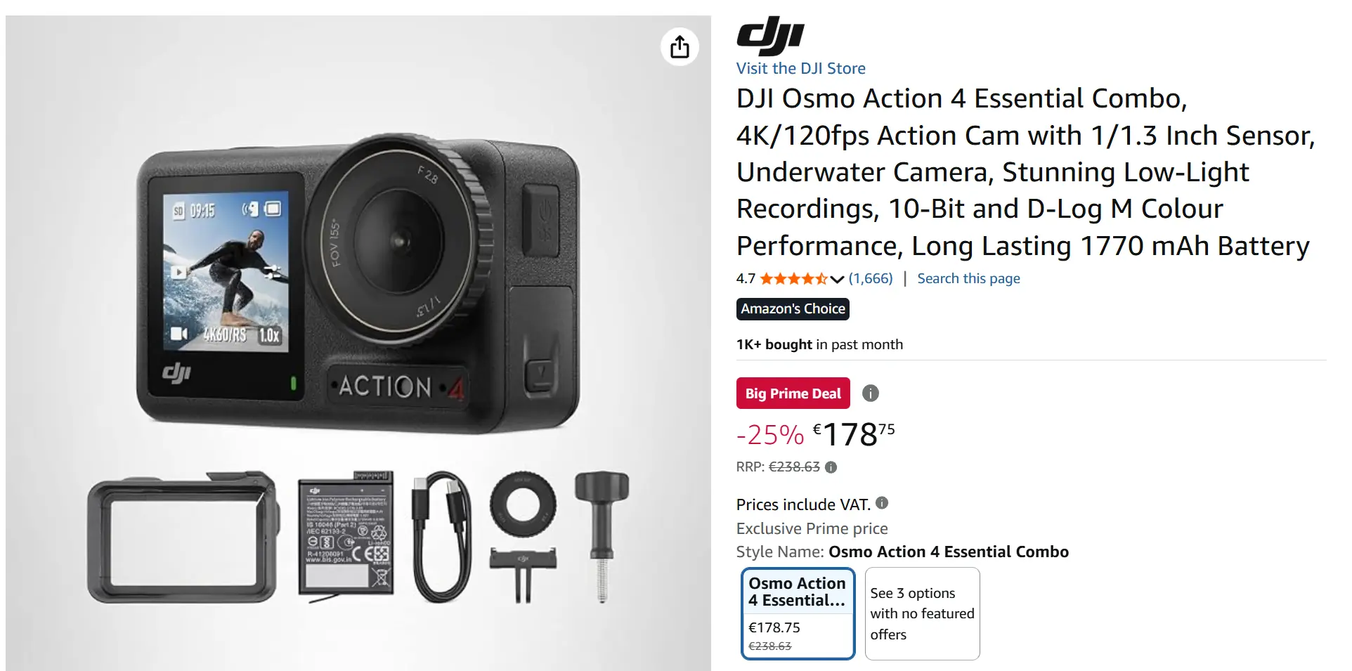 DJI Osmo Action 4 Essential Combo σε Prime Days προσφορά