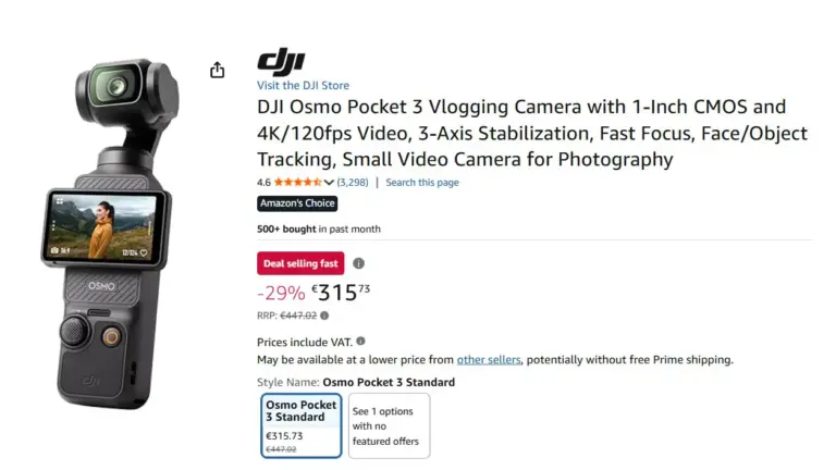 DJI Osmo Pocket 3 σε Prime Days προσφορά στα 315,73 ευρώ
