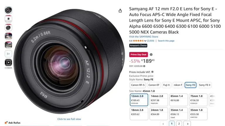 Prime Day Deal για Samyang 12mm F2.0 με έκπτωση 53%