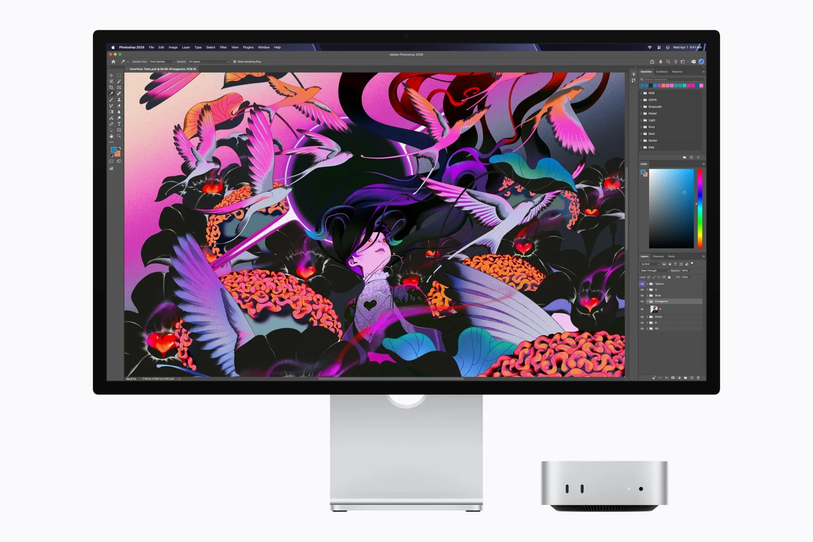 Mac mini M6 σε creator setup με Adobe Photoshop