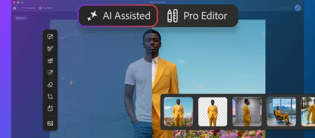 Το νέο περιβάλλον AI Assisted Editor δίπλα στο Pro Editor του Photoshop