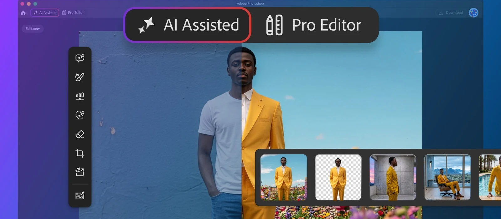 Το νέο περιβάλλον AI Assisted Editor δίπλα στο Pro Editor του Photoshop