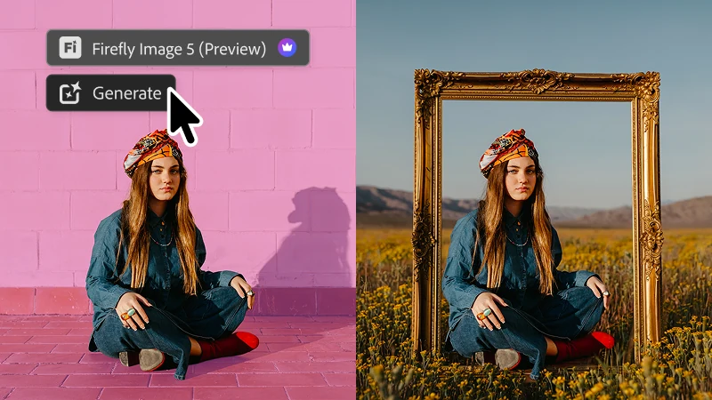 Σύγκριση πριν και μετά με το Firefly Image 5 Preview στο Photoshop