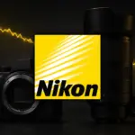 Λογότυπο Nikon και στοιχεία προβλέψεων πωλήσεων για κάμερες και φακούς