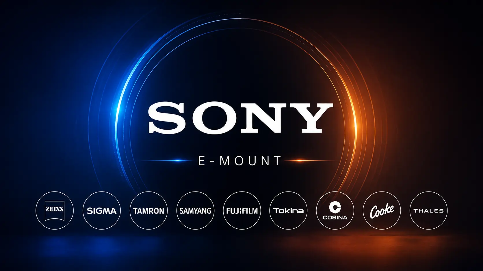 Φακός για κάμερα Sony E-mount και τα λογότυπα Sony και Tamron