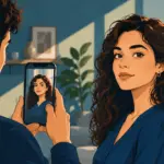 Πορτρέτο γυναίκας με smartphone σε φυσικό φως, με εστίαση στο μάτι