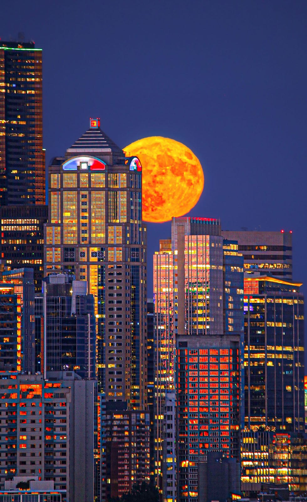 Golden Moonrise Over Seattle του/της AJ Smadi, Highly Commended, Astronomy Photographer of the Year 2026