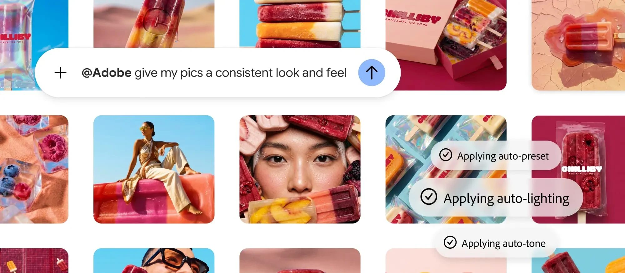 Παράδειγμα εντολής @Adobe στο Google Gemini για ομοιόμορφη επεξεργασία πολλών φωτογραφιών