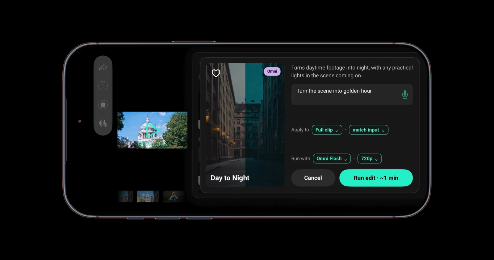 Caira app with the Day to Night template