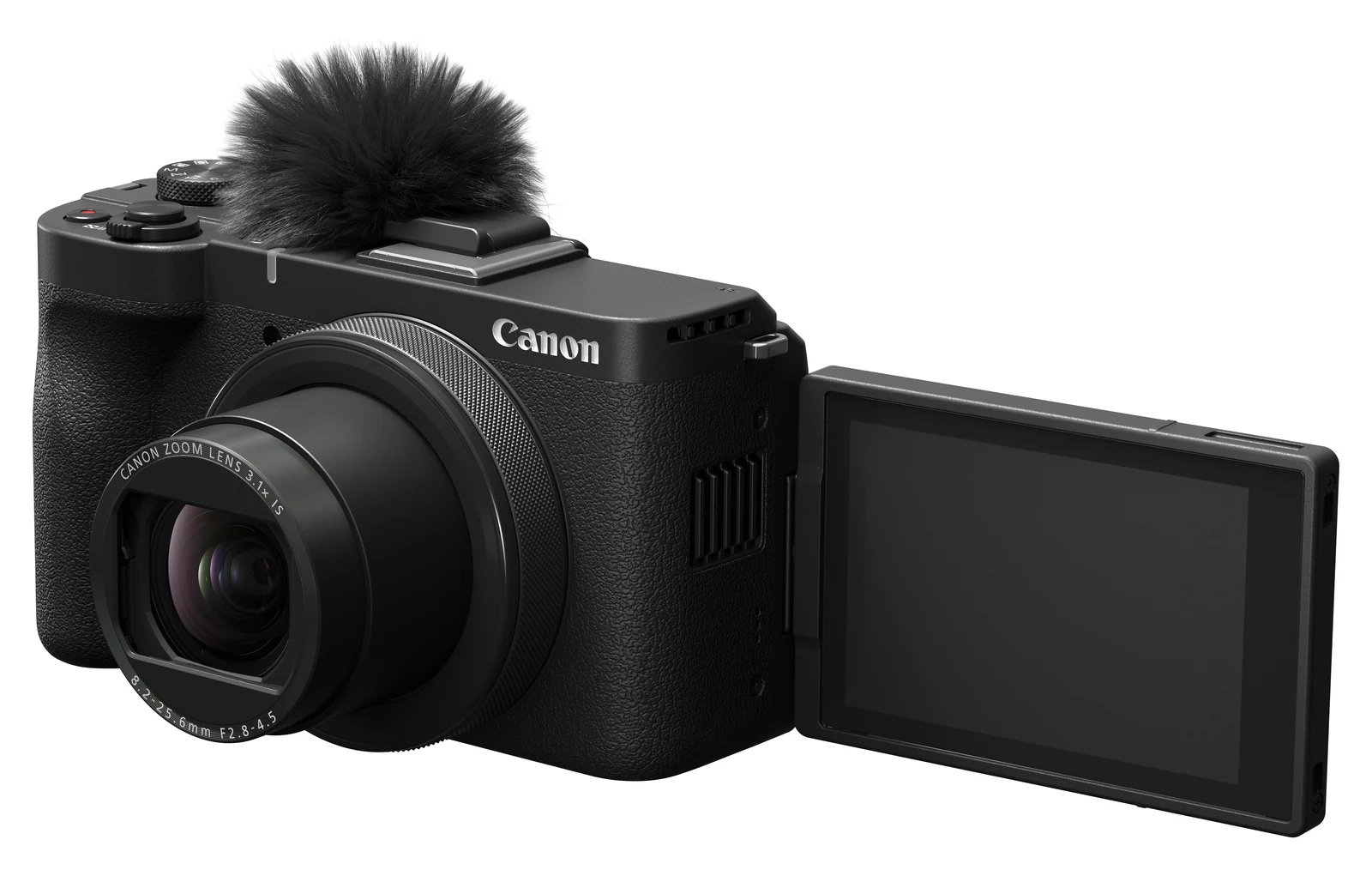 Η Canon PowerShot V1 σε επίσημη λήψη τριών τετάρτων με ανοιχτή οθόνη