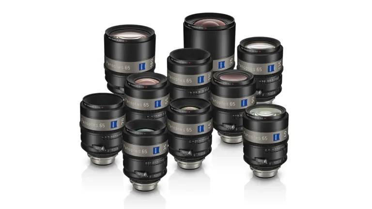 Σετ δέκα κινηματογραφικών φακών ZEISS Panoptes 65 σε λευκό φόντο