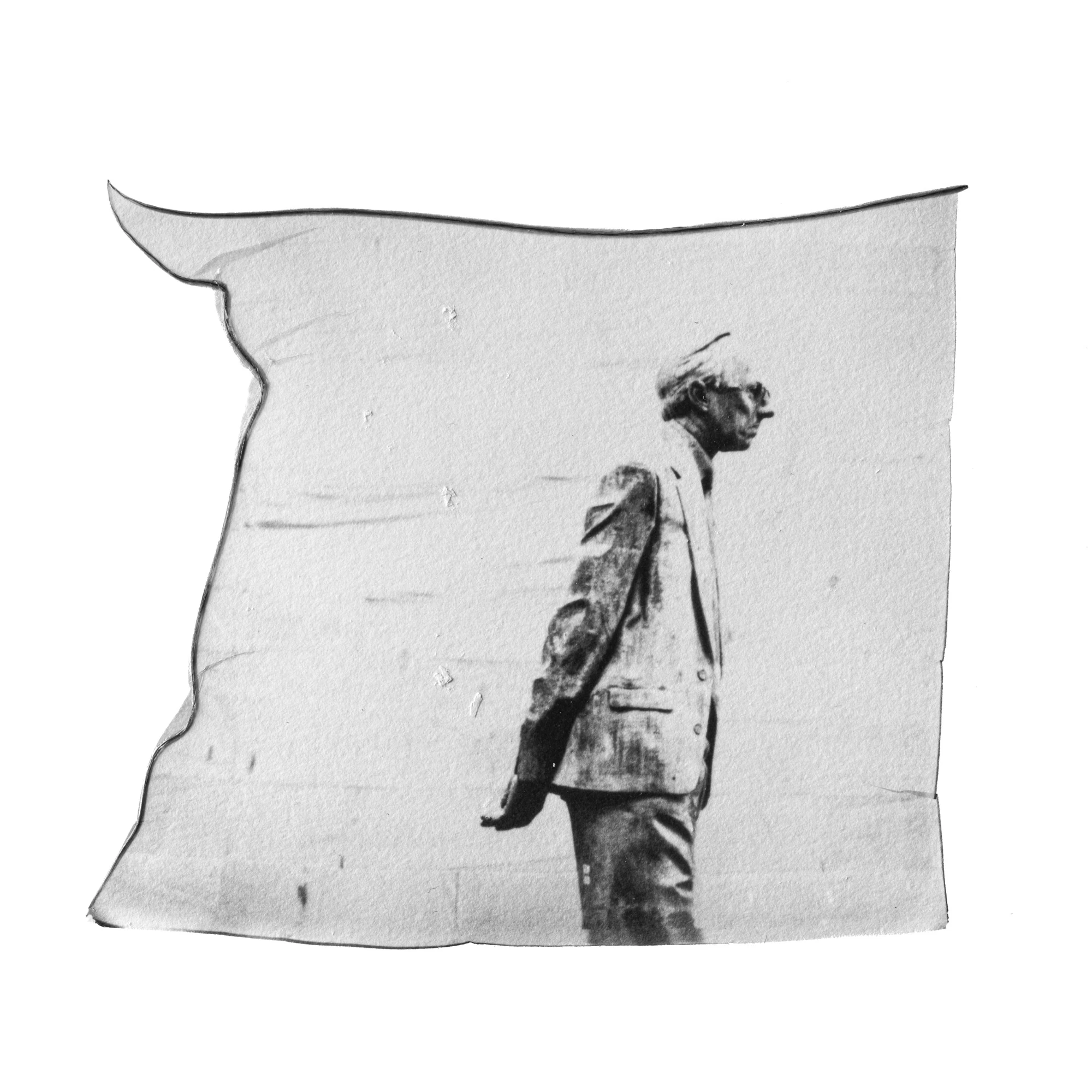 A black-and-white standing human figure in a work by Eva Berler