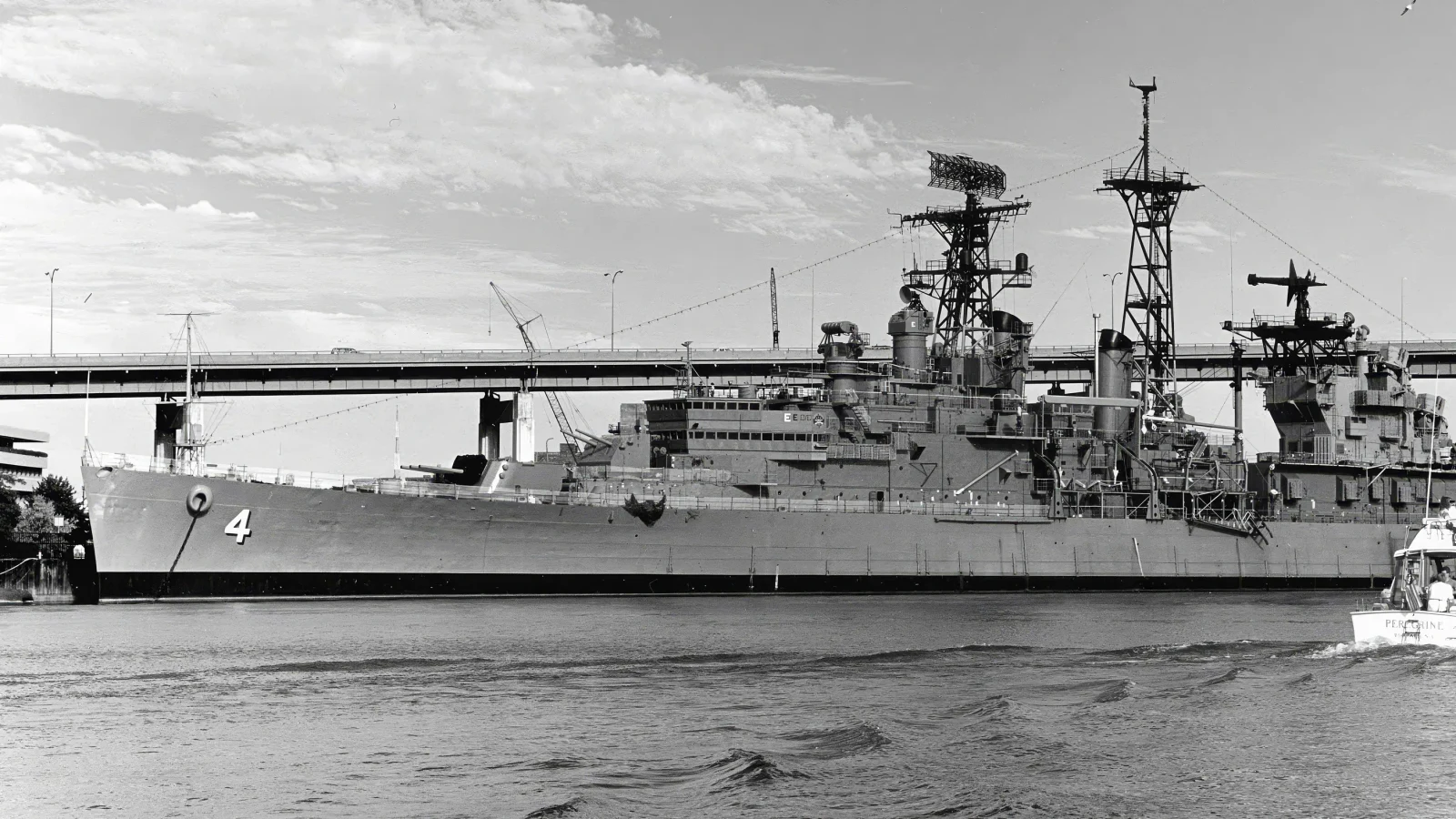Historical black-and-white photograph of a warship