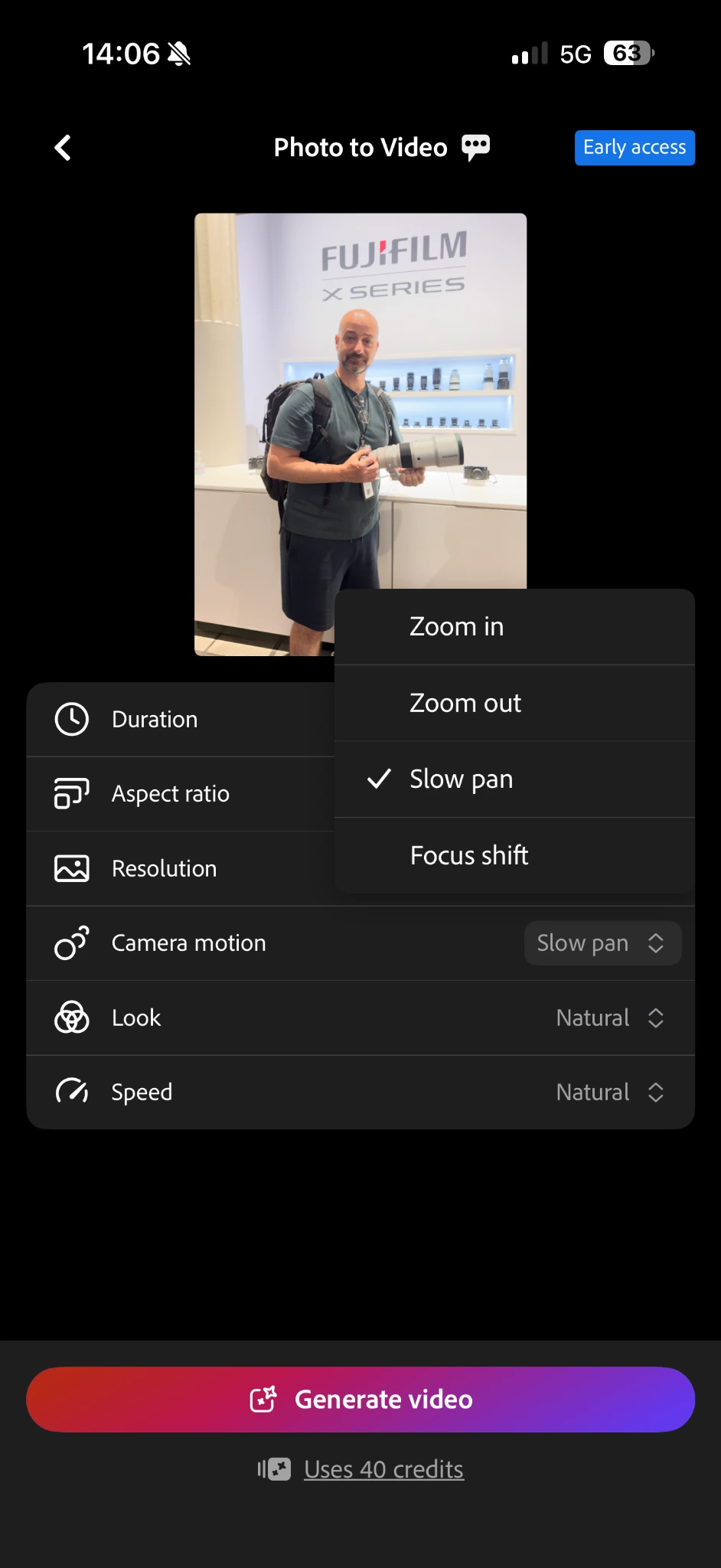 Οι ρυθμίσεις Camera motion, Look και Speed στο Photo to Video του Lightroom