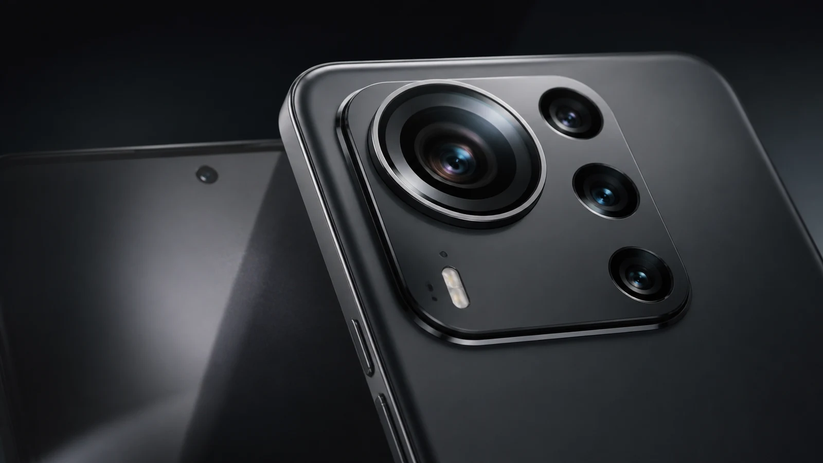 Original illustration of an unbranded smartphone with a four-camera layout