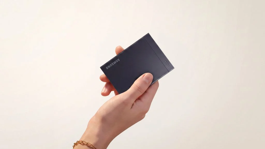 Το Samsung P9 Portable SSD κρατημένο στο ένα χέρι
