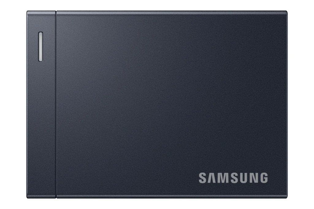 Μπροστινή όψη του γκρι Samsung P9 Portable SSD