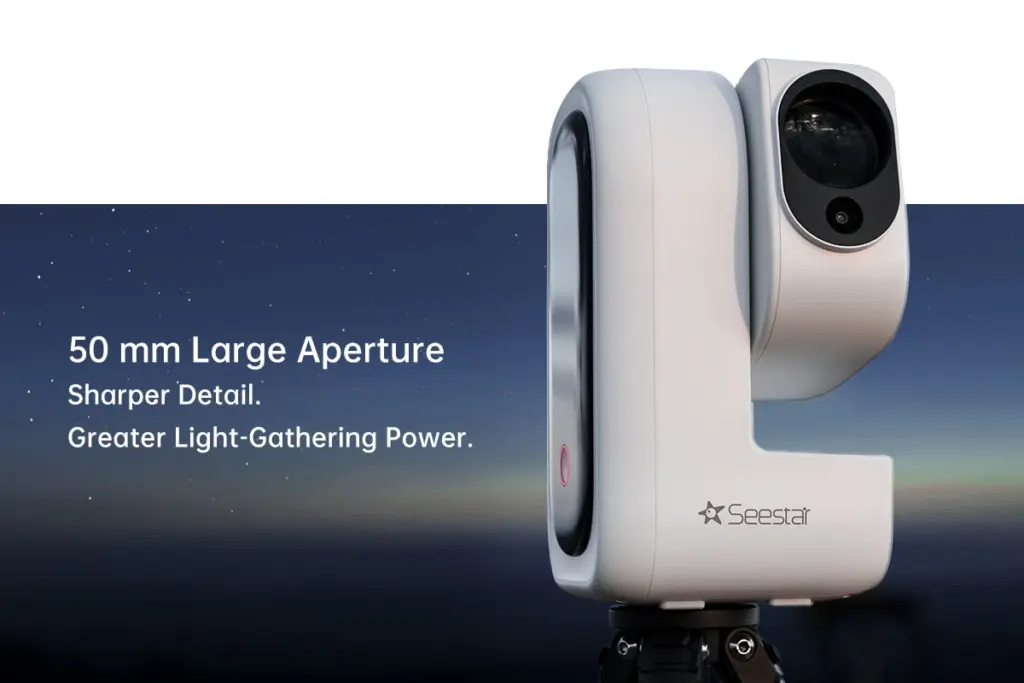 Κοντινή άποψη του Seestar S50 Pro με διάμετρο 50 mm