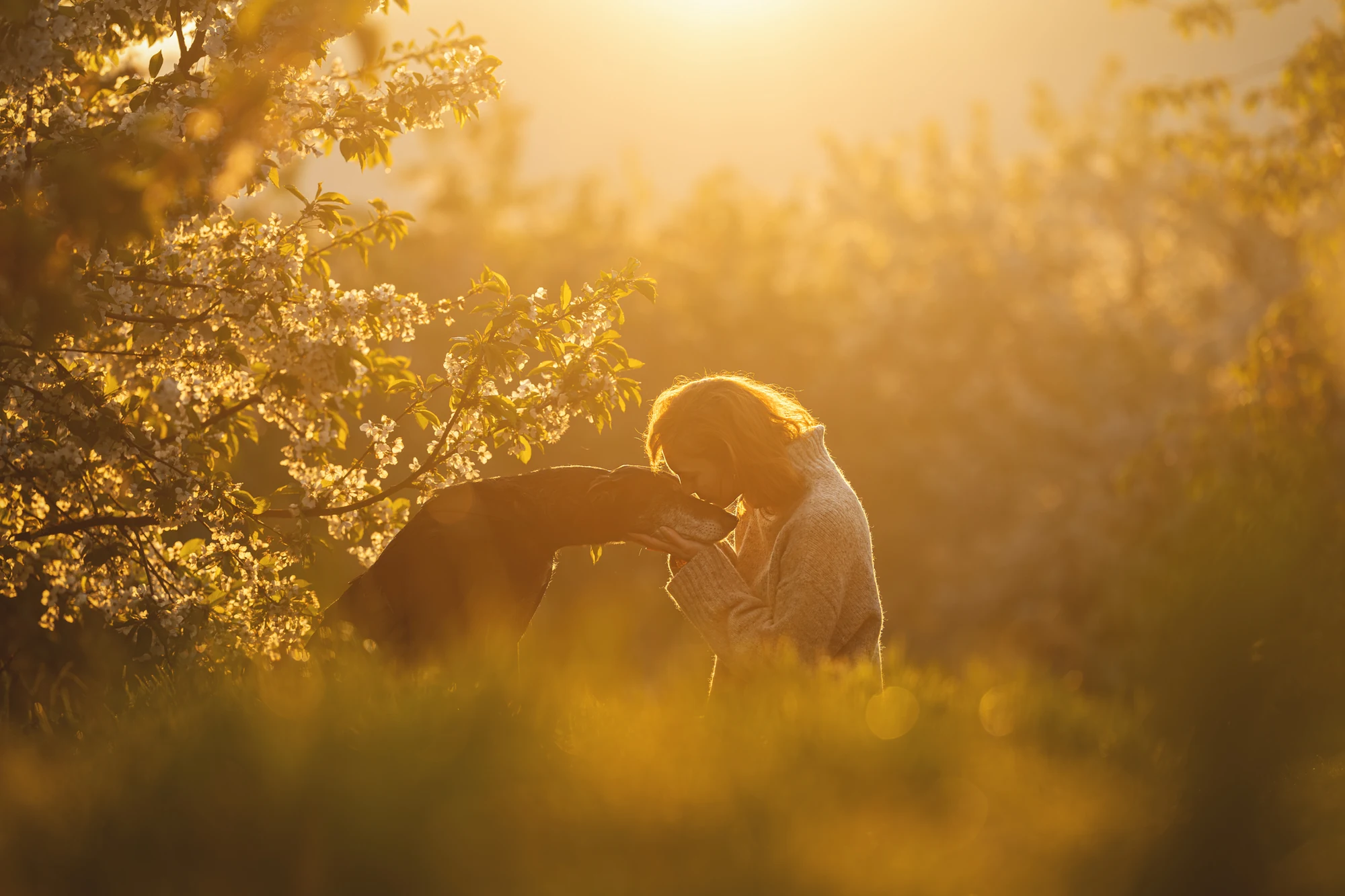 Sarah Ebner shares an intimate moment with Koda in the sunrise self-portrait Close