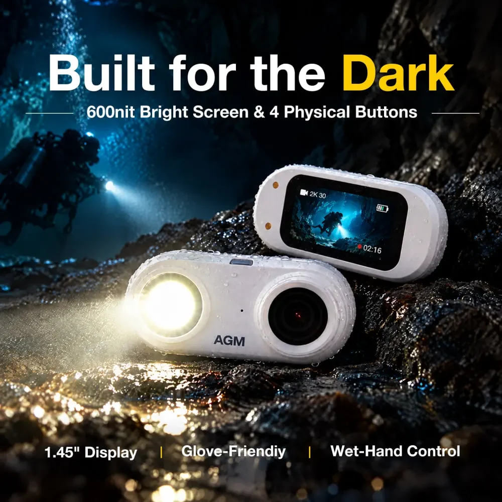 Η AGM CAM 1 με ενεργό LED και την πίσω οθόνη της