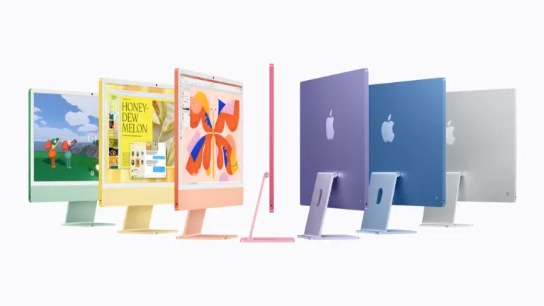 Σειρά iMac M6 σε πράσινο, κίτρινο, πορτοκαλί, ροζ, μωβ, μπλε και ασημί