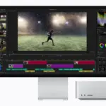 Mac Studio με M5 Ultra και Apple Studio Display, με Adobe Premiere Pro στην οθόνη