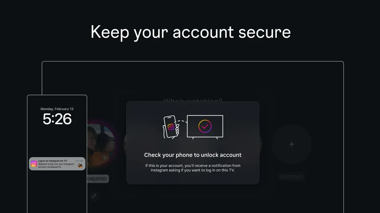 Instagram for TV sign-in screen requesting confirmation on a mobile phone
